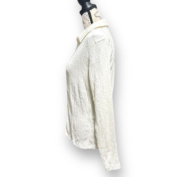 J. Jill S Ivory Stretch Button-Up Blouse Textured Long Sleeve Work Top Office - Picture 7 of 9